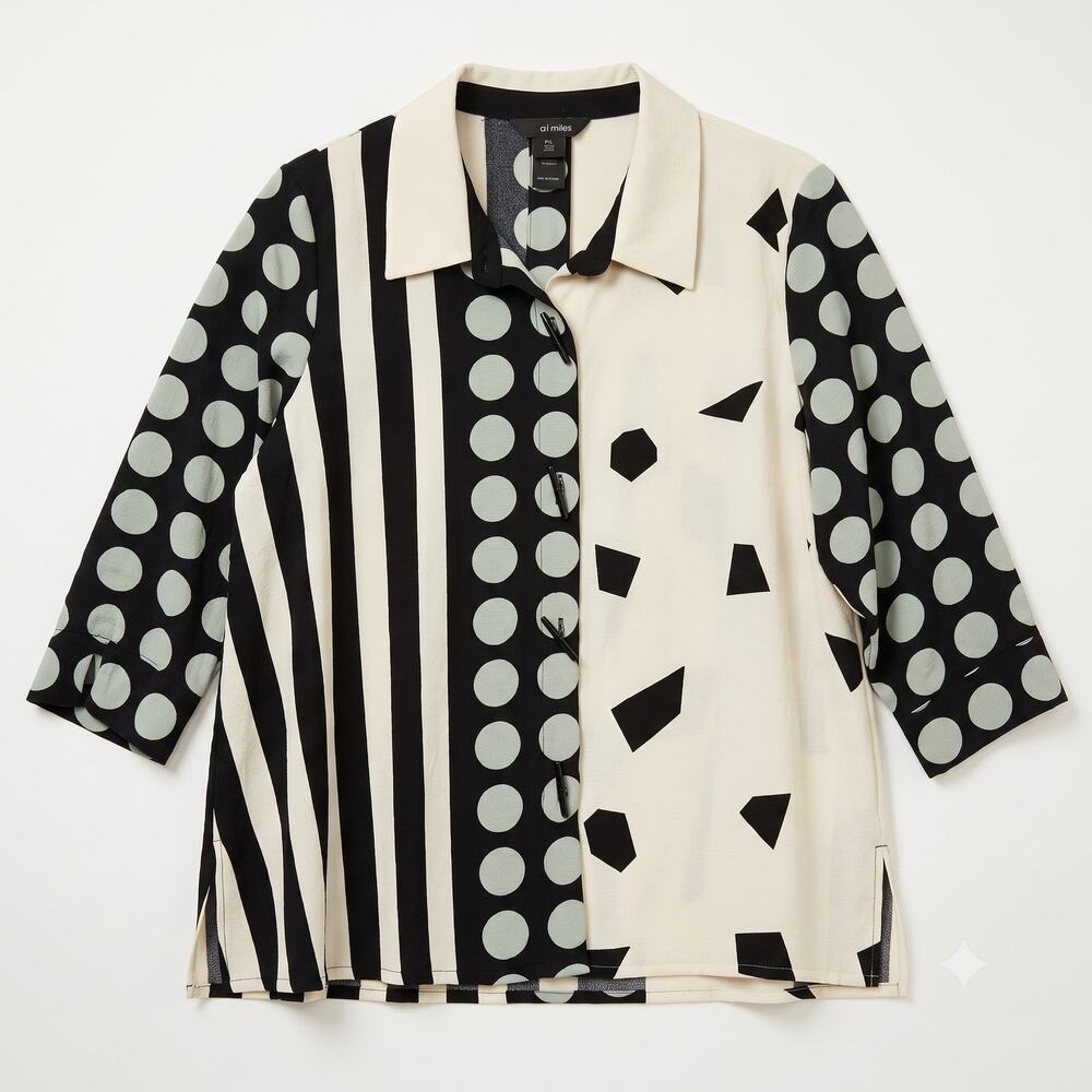 Ali Miles Womens PXL Artsy Eclectic Retro Abstract Print Toggle Button Up Tunic